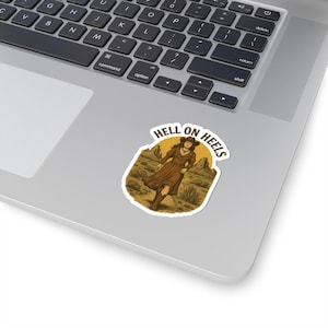 Hell on Heels Cowboy Sticker - Vintage Western Decor, Cowgirl Aesthetic, Laptop Decals, Funny Gift, Western Theme