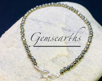 Natural Pyrite Bracelet, Encouraging Wealth And Success Bracelet, 925 Sterling Silver Unisex Healing Bracelet Pyrite Crystal Gemstone Beads