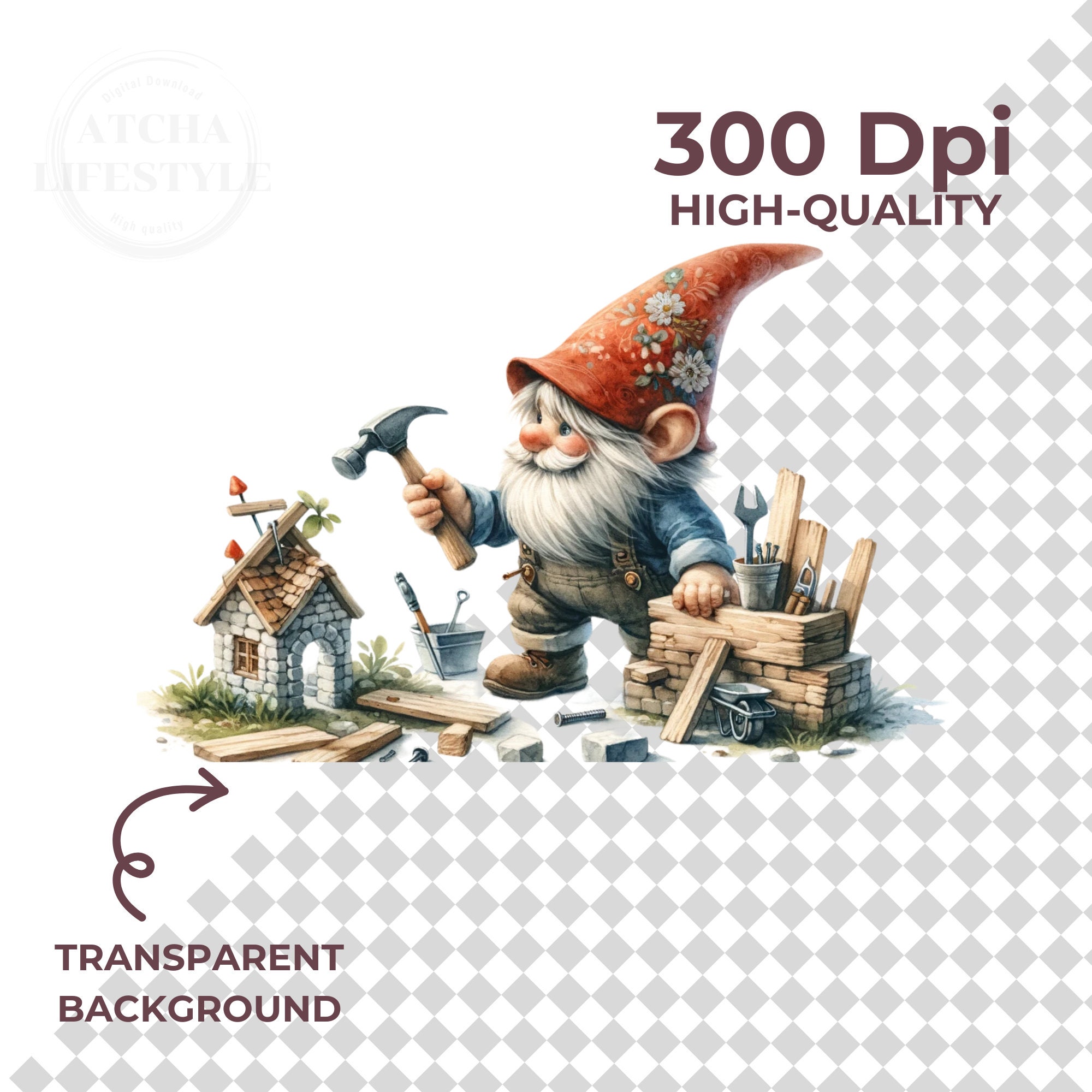 Building Knomes Construction Gnome Clipart, Gnomes Construction Theme Decor ...