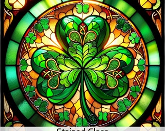 Shamrock Stained Glass Digital, St.patrick's Day, Sublimation,stained ...
