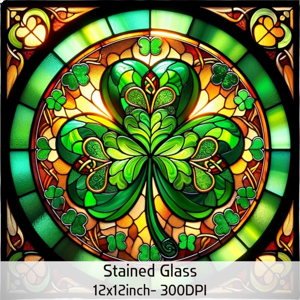 Shamrock Stained Glass Digital, St.Patrick's Day, Sublimation,Stained Glass Tumbler Wrap Designs, Stained Glass Sublimation, Commercial Use