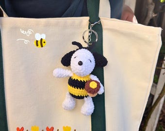 Snoop Honey Bee Beagle Dog Plush Crochet Keychains  | Cute Yarn Animal Bag Charm Accessory | Handmade Amigurumi Gift