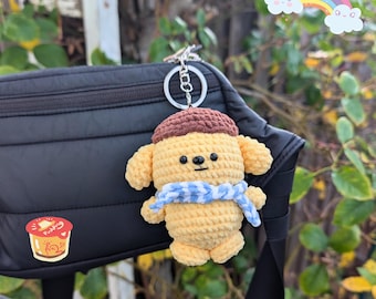Yellow Pudding Dog Crocheted Plush Keychain | Handmade Bag Charm | Cute Anime Inspired Stuffed Animal | Kawaii Animal Toy