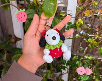 Strawberry Snoop Puppy Keychain | Handmade Beagle Dog Amigurumi Bag Charm | Cute Animal Keyring