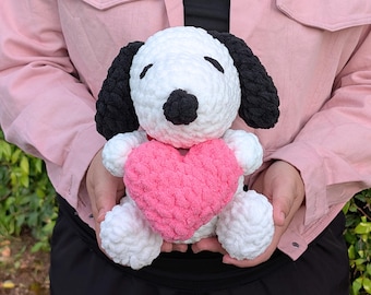Snoo Beagle Dog Heart Crocheted Plush |  Customizable Handmade Kid Friendly Animal Plushies | Cute Soft Toy Gifts