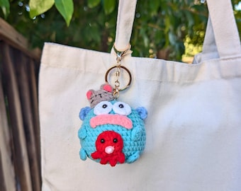 Kawaii Hangyo Blue Fish Crochet Plush Keychain | Cute Handmade Amigurumi Bag Charm | Cute Ocean Plush Keychain Gift