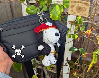 Pirates Snoop Beagle Dog Crocheted Plush Keychain | Handmade Cartoon Toy Bag Charm | Amigurumi Gift
