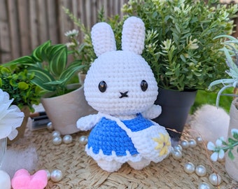 Miffyi Blue Dress with Daisy Bag Crocheted Plush, Little Bunny, Stuffed Animal, Handmade Plushies , Cute Animal, Handmade Toy, Amigurumi