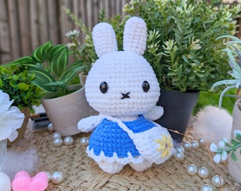 Peluche au crochet, robe bleue Miffyi, petit lapin, peluche, peluches faites main, animal mignon, jouet fait main, amigurumi