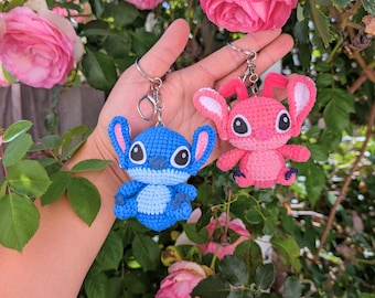 Blue and Pink Alien Handmade Crochet Keychain | Kawaii Bag Charm | Kawaii Small Plush | Backpack Charm | Handmade Gift