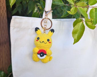 Yellow Electric Mouse Crochet Plush Keychain – Handmade Cute Mini Amigurumi Animal Bag Charm, Kawaii Gift for Anime Fans and Collectors