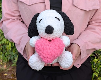 Snoo Beagle Dog Heart Crocheted Plush |  Customizable Handmade Kid Friendly Animal Plushies | Cute Soft Toy Gifts