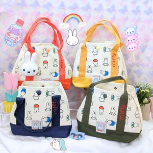Canvastas konijn konijn | L 12' x H 8' x B 5' |  Handgemaakte gehaakte sleutelhanger | Cartoon kawaii accessoire cadeau