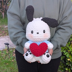 Pochac Puppy Heart Customizable Crocheted Plush |  Kawaii Soft Japanese Cartoon Characters Plushies | Anime Buddy Toy Valentine Gifts
