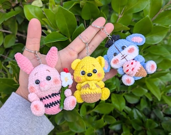 Honey Bear and Friends Crochet Plush Keychains | Handmade Cartoon Animal Characters Bag Charms | Soft Toy Gift
