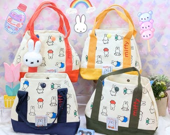 Bunny Rabbit Canvas Bag | L 12' x H 8' x W 5' |  Handmade Crocheted Keychain | Cartoon Kawaii Accessory Gift