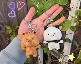 Panda and Brown Bears Handmade Crochet Keychain | Cute  Dudu Bubu Couple Bear Bag Charm | Kawaii Cartoon Amigurumi Gift