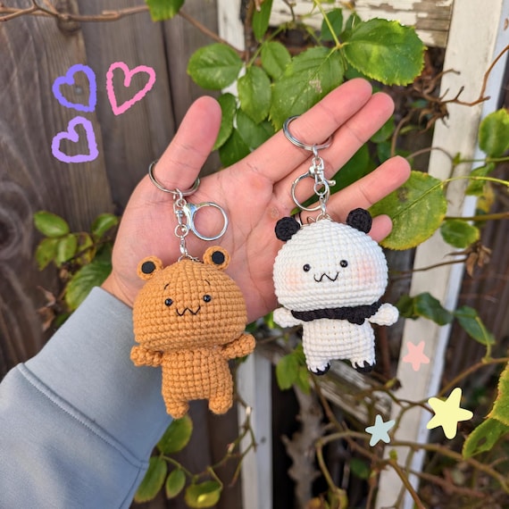 Panda and Brown Bears Handmade Crochet Keychain | Cute  Dudu Bubu Couple Bear Bag Charm | Kawaii Cartoon Amigurumi Gift