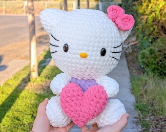 Hello Cute Kitty Heart Customizable Crocheted Plush |  Kawaii Soft Cartoon Characters Plushies | Anime Buddy Toy Gifts