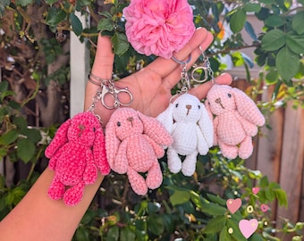 Pastel Bunny Crochet Plush Keychains | Plush Amigurumi Rabbit Bag Charm | Cute Kawaii Animal Keyring | Soft Toy Gift for Her