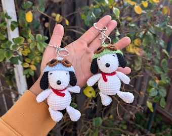 Pilot Snoop Beagle Dog Crochet Keychain Bag Charm | Cute Yarn Dog Accessory | Handmade Amigurumi Gift