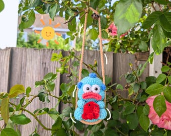 Kawaii Hangyo Blue Fish Crochet Hanging Plush | Handmade Anime Bag Charm | Cute Ocean Car Accessory Gift