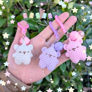 Bear Handmade Crochet Keychain – Cute Pastel Teddy Bear Bag Charm with Bell – Kawaii Aesthetic Gift, Soft Plush Keyring for Accessories