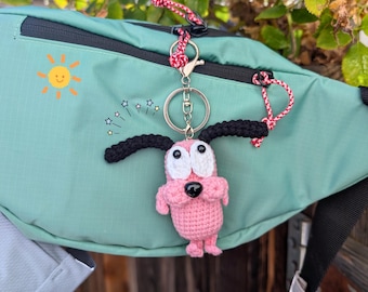 Courage Cowardly Dog Crochet Keychain | Kawaii Hnadmade Bag Charm | Cartoon Inspired Keyring | Gift for Dog Lovers