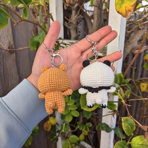 Panda and Brown Bears Handmade Crochet Keychain | Cute Dudu Bubu Couple Bear Bag Charm | Kawaii Cartoon Amigurumi Gift image 3