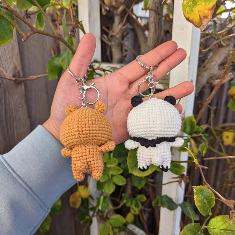 Panda and Brown Bears Handmade Crochet Keychain | Cute Dudu Bubu Couple Bear Bag Charm | Kawaii Cartoon Amigurumi Gift image 3