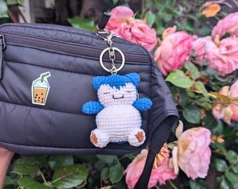 Sleepy Blue Monster Crochet Keychain | Cute Handmade Plush Bag Charm | Kawaii Soft Toy Gift