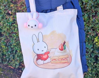 Bunny Strawberry Tote Bag |  Handmade Crocheted Keychain | Cartoon Characters Pink Bag Birthday Gift | Anime School Kid Accessory