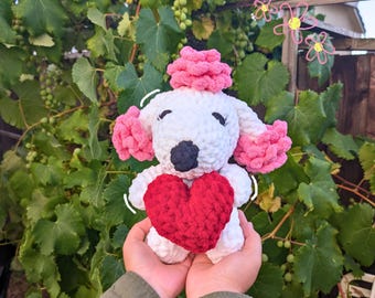 Fifi Poodle Heart Handmade Crochet Plush | Snoop Girlfriend Puppy Plushie | Soft Amigurumi Dog | Kawaii Gift for Dog Lovers