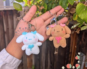 Cinna Roll Mocha Handmade Crochet Plush Keychain |  Kawaii Mini Bag Charm | Soft Animal Charm | Gift for Anime Lovers