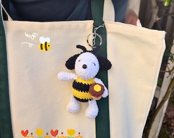 Snoop Honey Bee Beagle Dog Plush Crochet Keychains  | Cute Yarn Animal Bag Charm Accessory | Handmade Amigurumi Gift