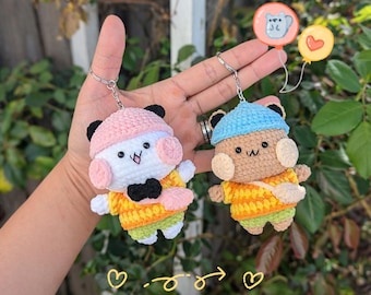 White Panda and Brown Bears Crochet Plush Keychain | Cute Handmade Couple Bear Bag Charm | Kawaii Cartoon Amigurumi Gift