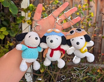 Pilot Snoop Beagle Dog Plush Crochet Keychain Bag Charm | Cute Yarn Dog Accessory | Handmade Amigurumi Gift