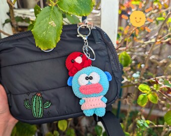 Kawaii Hangyo Blue Fish Crochet Plush Keychain | Cute Handmade Amigurumi Mini Bag Charm | Cute Ocean Plush Keychain Gift