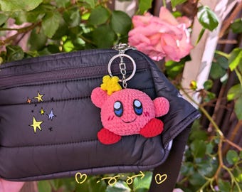 Pink Round Puff Crochet Plush Keychain | Cute Handmade Game Character Bag Charm Accessory