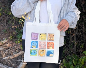 Borsa tote ispirata a creature magiche / Borsa in tela con design originale Kawaii a tema animali dei cartoni animati / Borsa per la spesa riutilizzabile / Regalo per i fan degli anime