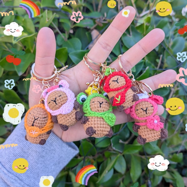 Llavero de capibara colorido tejido a crochet / Lindos llaveros de coche con dibujos animados / Regalos kawaii para bolsos