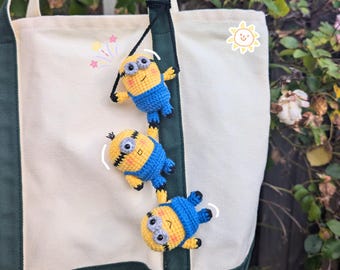Little Yellow Helper Crochet Hanging Plush | Cute Cartoon Inspired Car Charm | Handmade Amigurumi Backpack Accessory