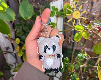 Raccoon Plush Crochet Keychain | Handmade Cute Amigurumi Animal Bag Charm | Kawaii Animal Gift