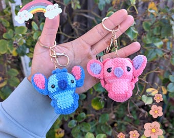 Blue and Pink Alien Plush Keychains | Handmade Soft Couple Cartoon Mini Bag Charm