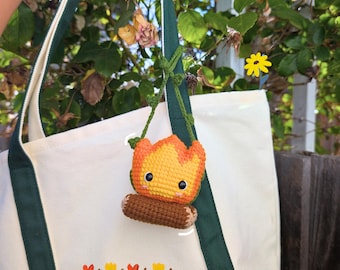 Fire Spirit Handmade Crochet Hanging Plush | Cute Bag Charm | Car Rearview Mirror Hanging Ornament | Kawaii Crochet Keychain | Handmade Gift