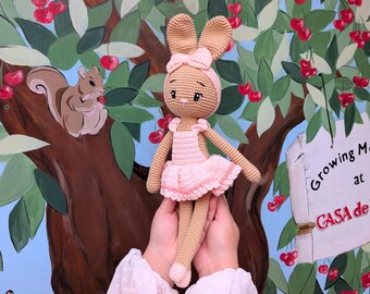 Ballet Brown Bunny Plush | Kid Friendly Handmade Crochet Amigurumi | Animal Soft Toy | Cute Rabbit Baby Shower Birthday Gift