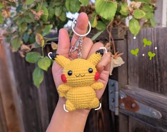 Yellow Electric Creature Crochet Plush Keychain | Handmade Cute Mini Amigurumi Animal Bag Charm | Kawaii Gift for Anime Fans and Collectors