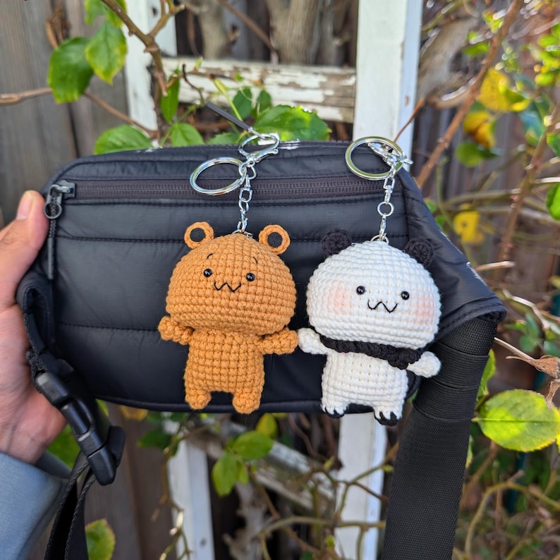 Panda and Brown Bears Handmade Crochet Keychain | Cute Dudu Bubu Couple Bear Bag Charm | Kawaii Cartoon Amigurumi Gift Bubu + Dudu