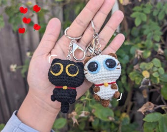 Porte-clés chat kawaii en peluche au crochet | Porte-clés chaton pour sac | Cadeau pour les amoureux des chats