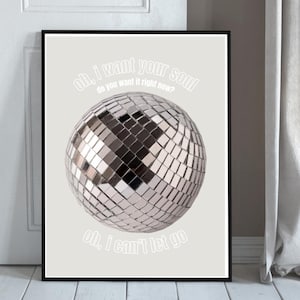 House Disco Tech Funky Ibiza Dance Music Print | Want Your Soul | Disco Ball | Natychmiastowe pobieranie cyfrowe | Muzyka Plakat Ścienny Sztuka Typografia